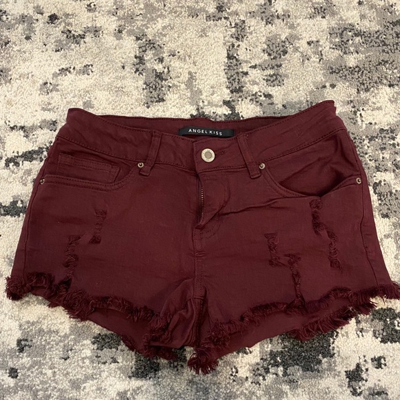Angel Kiss | Shorts | Maroon Distressed 
